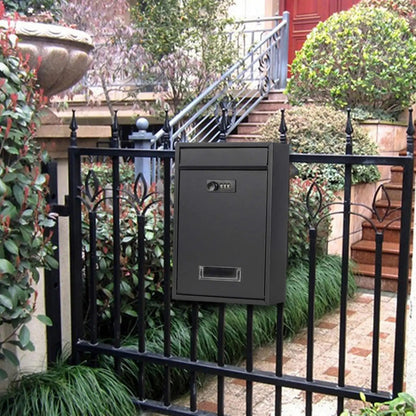 Black Lockable Mailbox Secure Wall Mounted Post Box