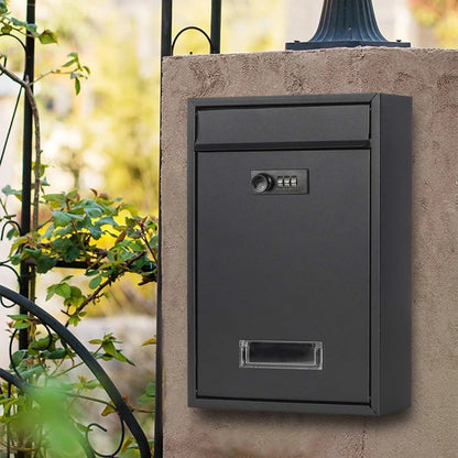 Black Lockable Mailbox Secure Wall Mounted Post Box