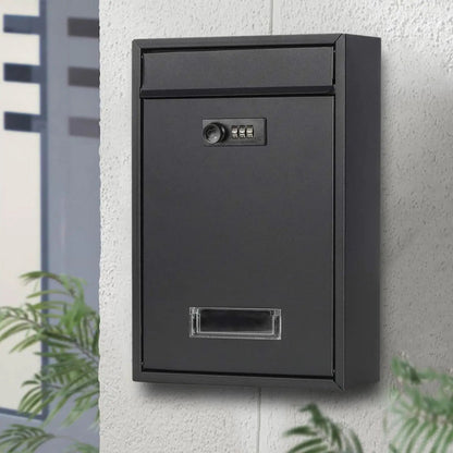 Black Lockable Mailbox Secure Wall Mounted Post Box