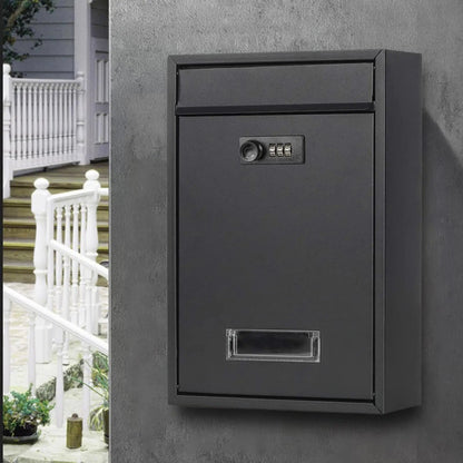 Black Lockable Mailbox Secure Wall Mounted Post Box