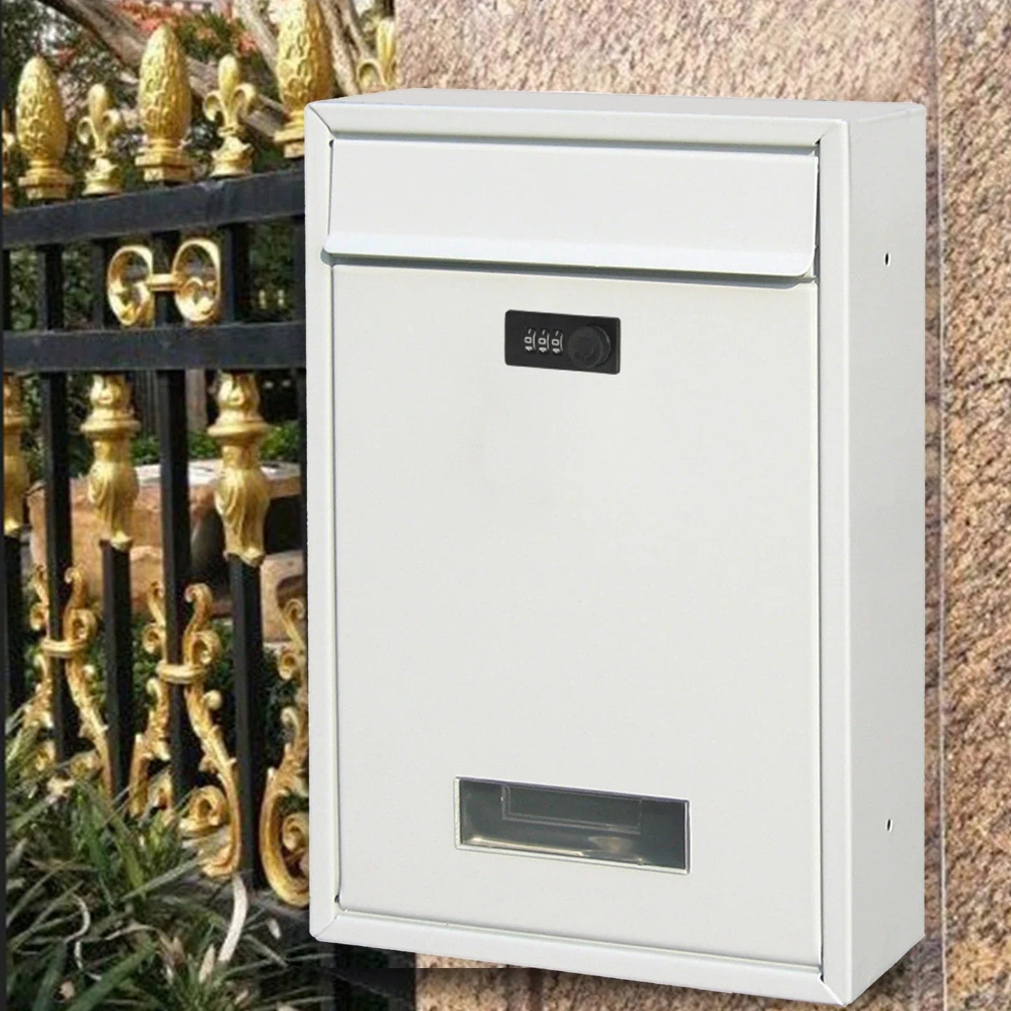 Black Lockable Mailbox Secure Wall Mounted Post Box