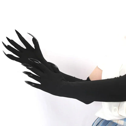 Zwarte satijnen Halloween-kostuumhandschoenen, lange vingers, gothic-cosplay