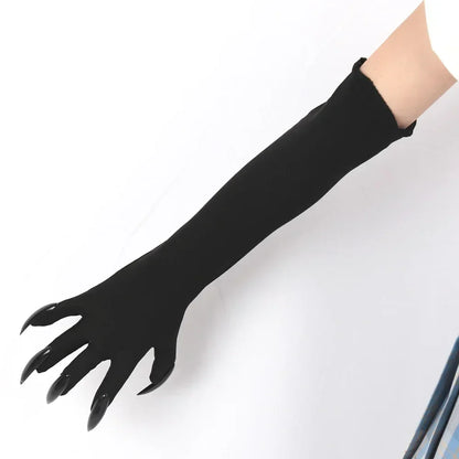 Zwarte satijnen Halloween-kostuumhandschoenen, lange vingers, gothic-cosplay
