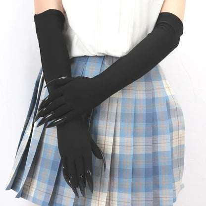 Zwarte satijnen Halloween-kostuumhandschoenen, lange vingers, gothic-cosplay