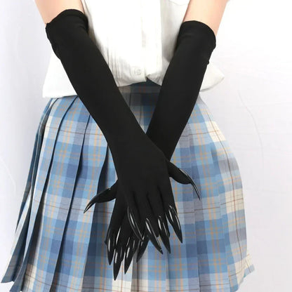 Zwarte satijnen Halloween-kostuumhandschoenen, lange vingers, gothic-cosplay