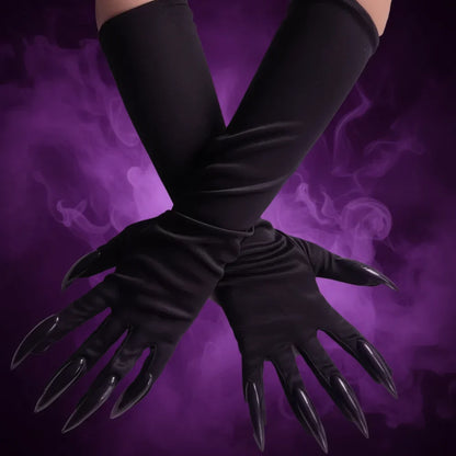 Zwarte satijnen Halloween-kostuumhandschoenen, lange vingers, gothic-cosplay