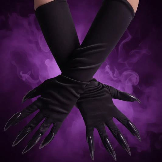 Black Satin Halloween Costume Gloves Long Finger Gothic Cosplay