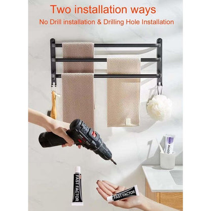 Black Towel Rack Wall Mounted Bathroom Storage Rail