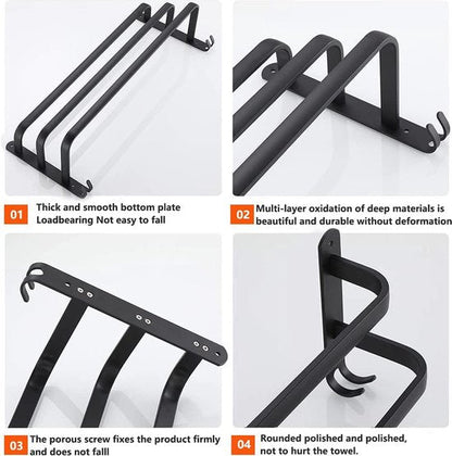 Black Towel Rack Wall Mounted Bathroom Storage Rail