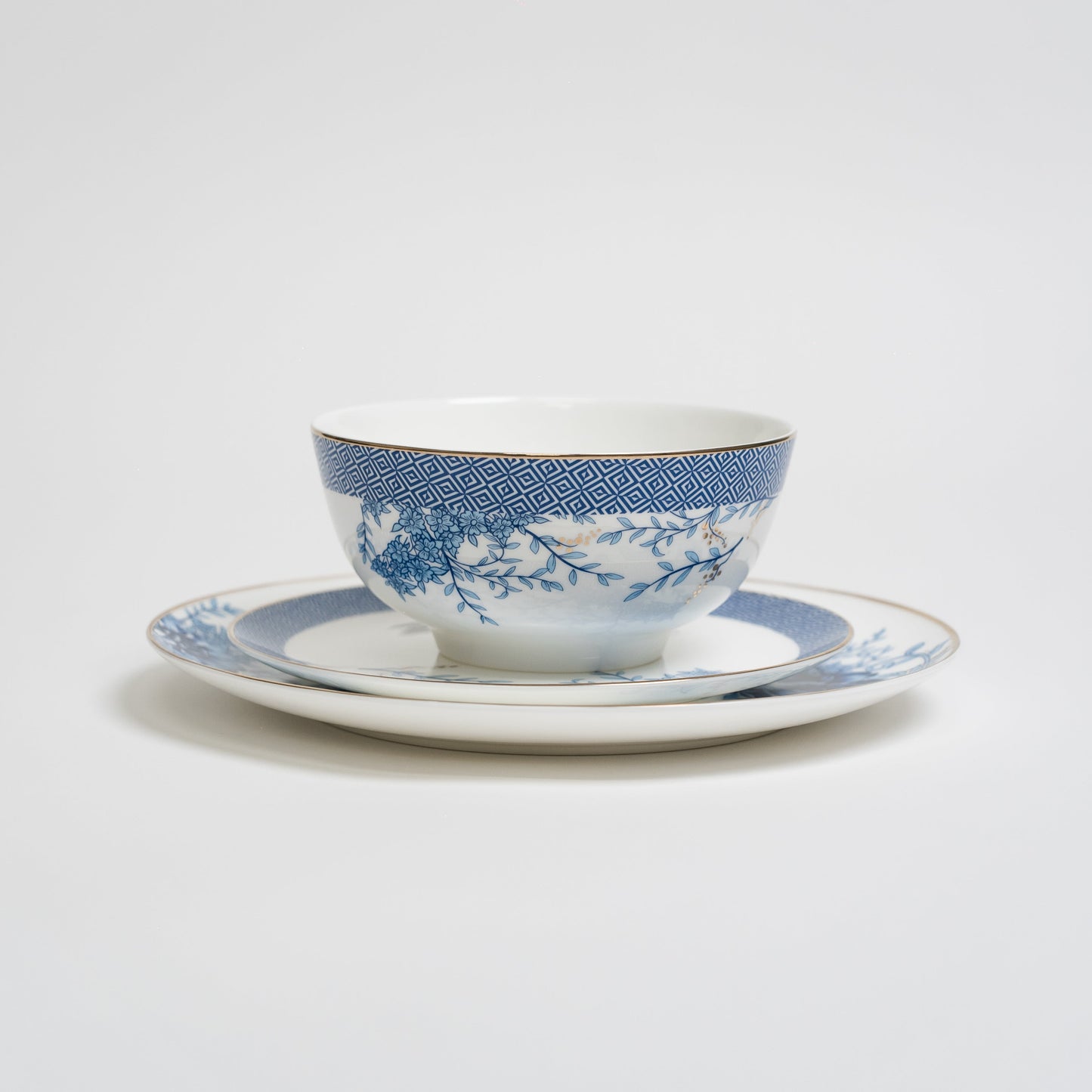 Blue Floral Ceramic Dinner Plate Set Elegant Tableware