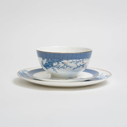 Blue Floral Ceramic Dinner Plate Set Elegant Tableware