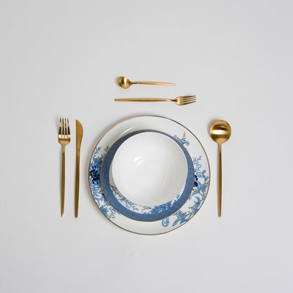 Blue Floral Ceramic Dinner Plate Set Elegant Tableware