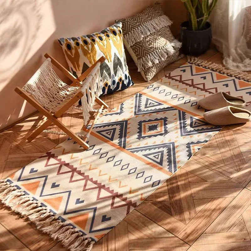 Bohemian Vintage Plaid Area Rug for Living Room