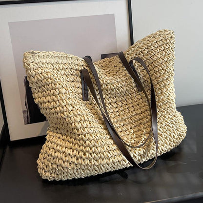 Boho Straw Beach Bag Handmade Summer Tote Shoulder Handbag