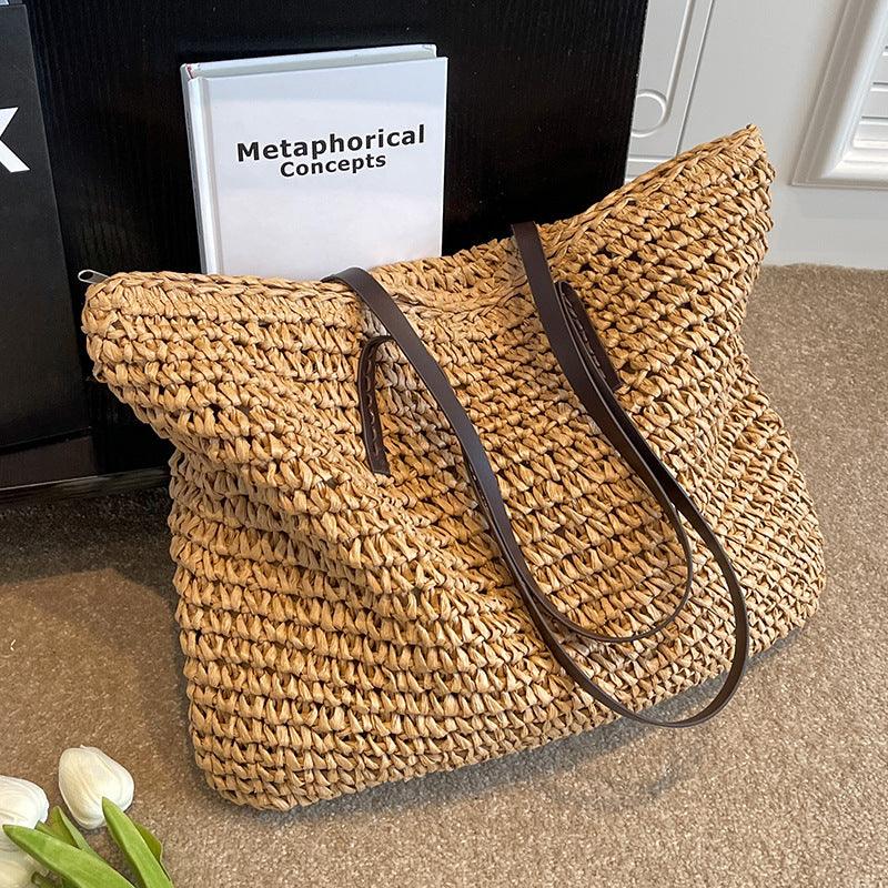 Boho Straw Beach Bag Handmade Summer Tote Shoulder Handbag