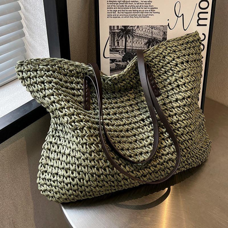 Boho Straw Beach Bag Handmade Summer Tote Shoulder Handbag