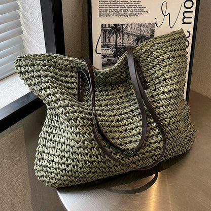 Boho Straw Beach Bag Handmade Summer Tote Shoulder Handbag