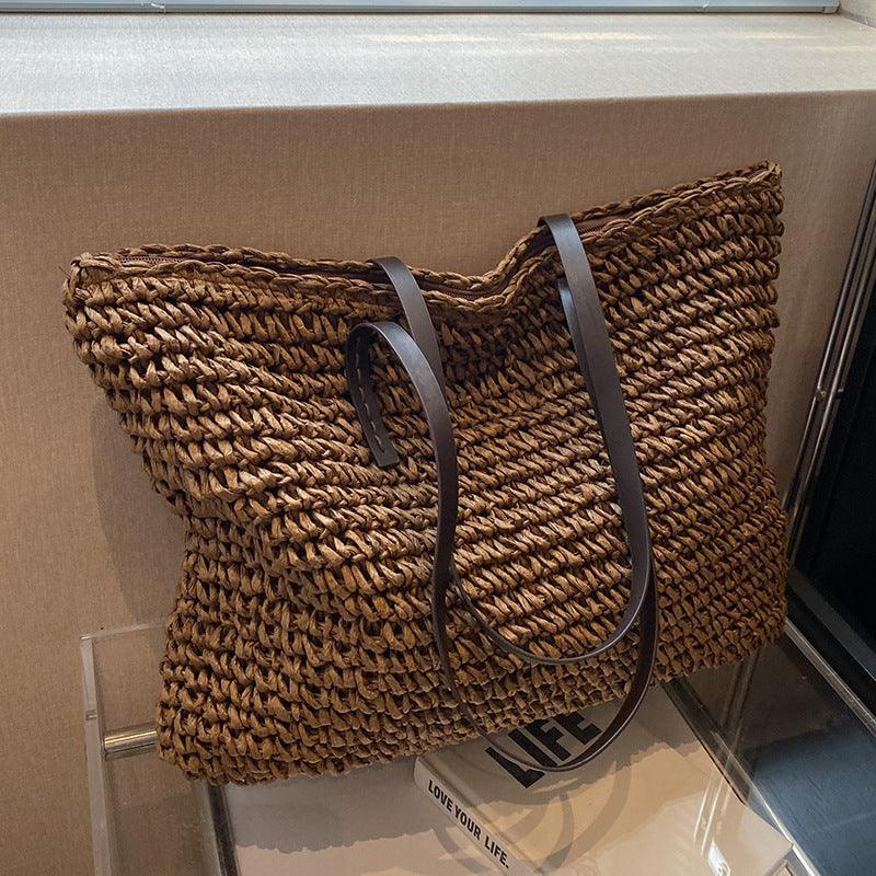 Boho Straw Beach Bag Handmade Summer Tote Shoulder Handbag