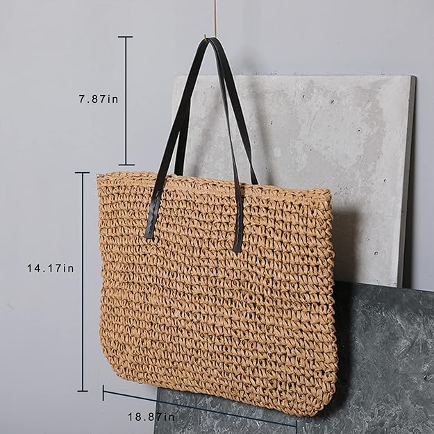 Boho Straw Beach Bag Handmade Summer Tote Shoulder Handbag