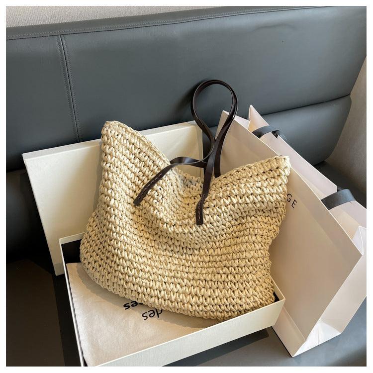 Boho Straw Beach Bag Handmade Summer Tote Shoulder Handbag