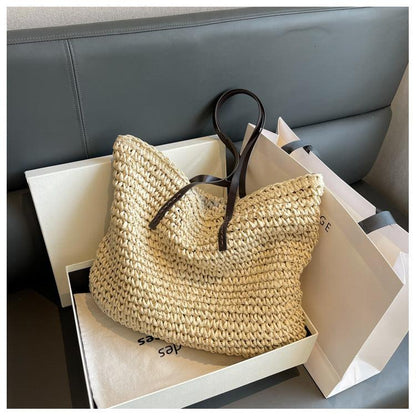 Boho Straw Beach Bag Handmade Summer Tote Shoulder Handbag