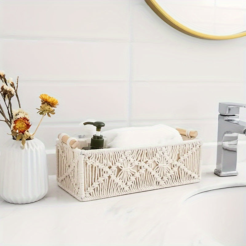 Boho Woven Storage Basket Handmade Organizer Bin