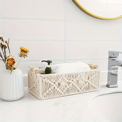Boho Woven Storage Basket Handmade Organizer Bin