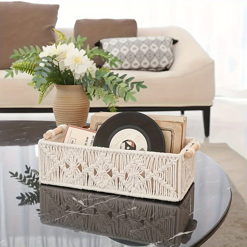 Boho Woven Storage Basket Handmade Organizer Bin