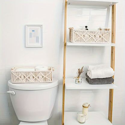 Boho Woven Storage Basket Handmade Organizer Bin