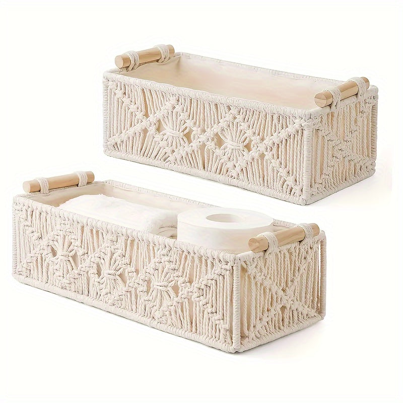 Boho Woven Storage Basket Handmade Organizer Bin