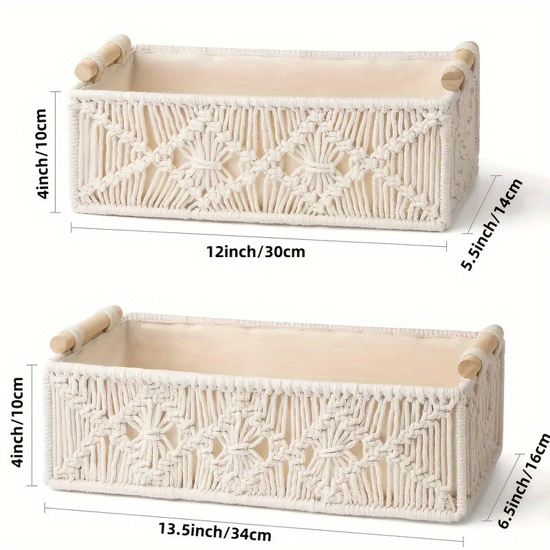 Boho Woven Storage Basket Handmade Organizer Bin