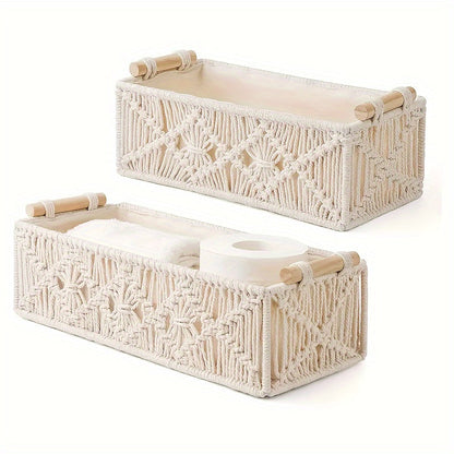 Boho Woven Storage Basket Handmade Organizer Bin