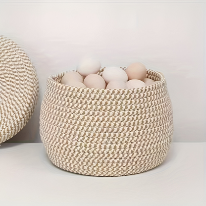 Boho Woven Storage Basket Round Decorative Organizer With Lid