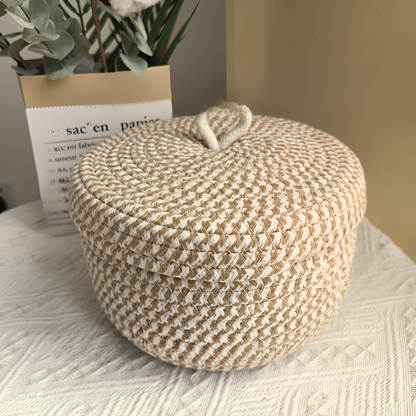 Boho Woven Storage Basket Round Decorative Organizer With Lid