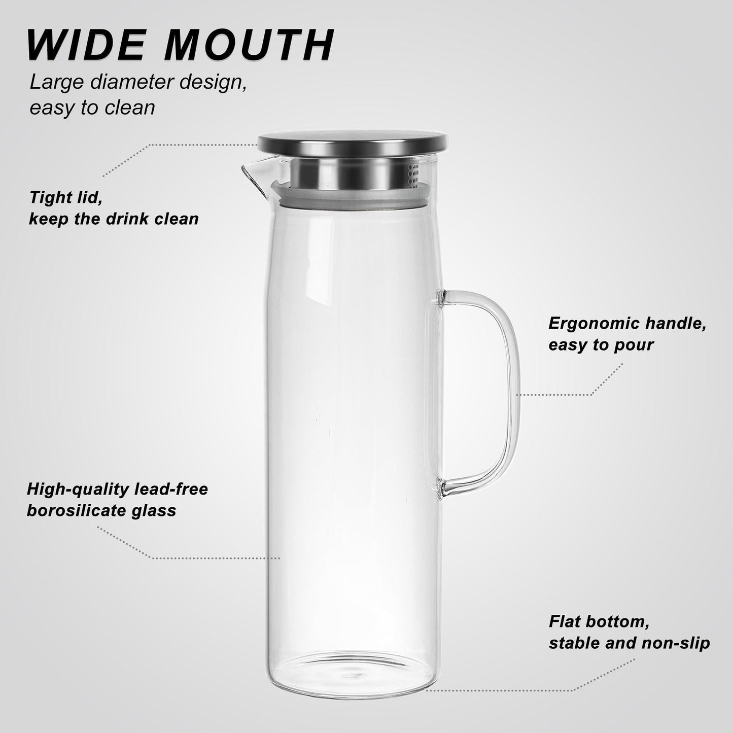 Borosilicate Glass Pitcher Heat Resistant Beverage Jug 1500ml