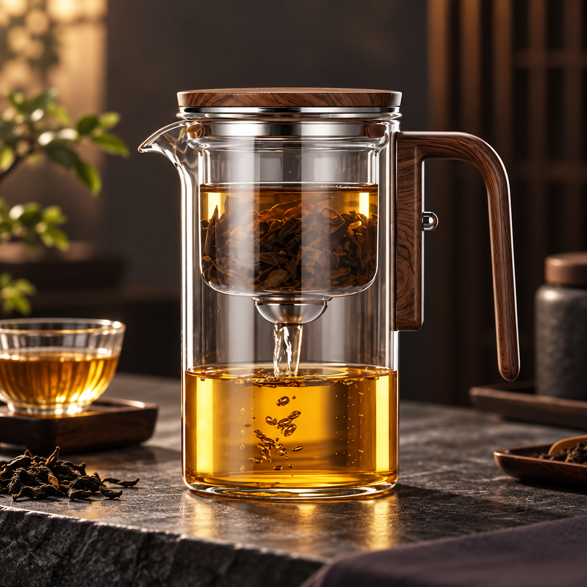 Borosilicate Glass Tea Infuser with Precision Brewing and Water-Separation Design
