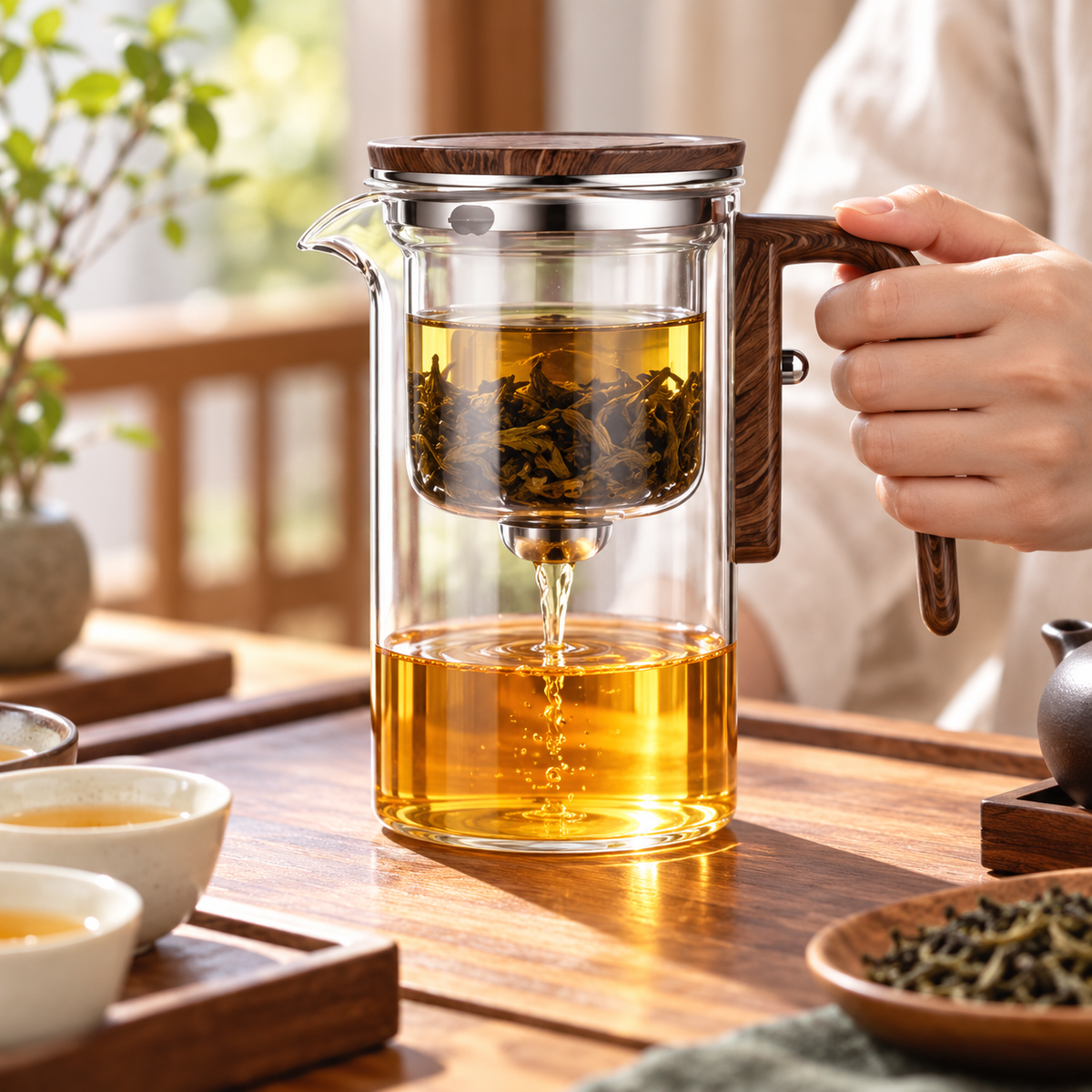 Borosilicate Glass Tea Infuser with Precision Brewing and Water-Separation Design