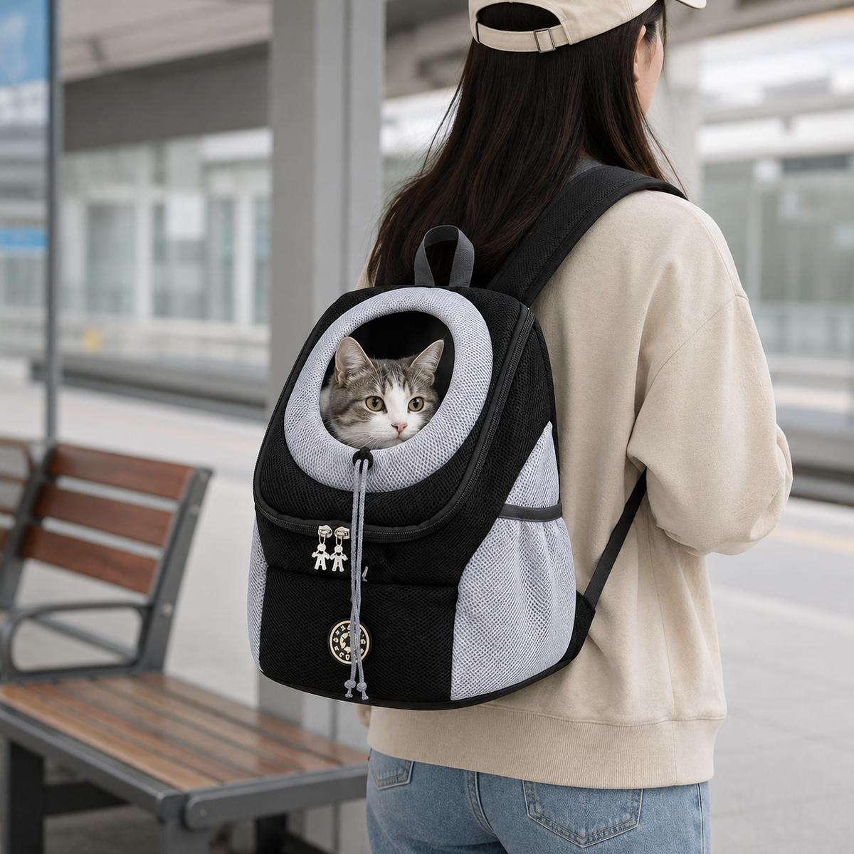 Breathable Pet Carrier Backpack for Small Dogs Cats Travel Hiking Walking
