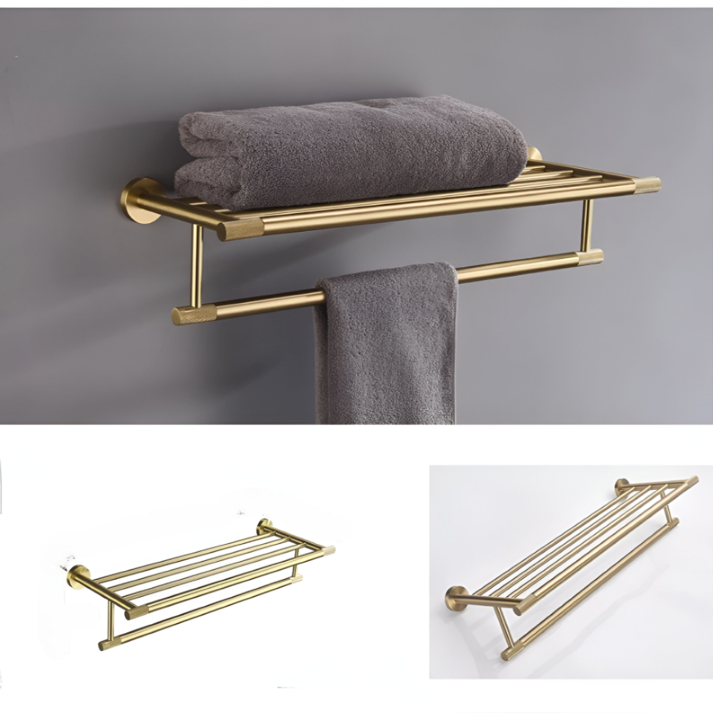 Brushed Gold Towel Rail Stainless Steel Wall Mounted Bathroom Rack