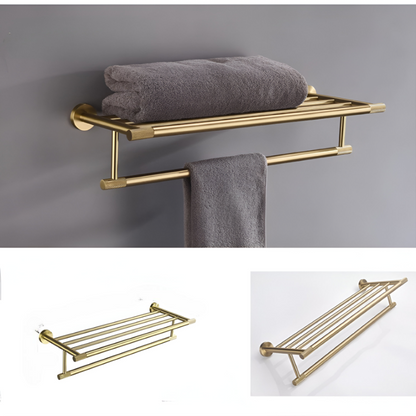 Brushed Gold Towel Rail Stainless Steel Wall Mounted Bathroom Rack