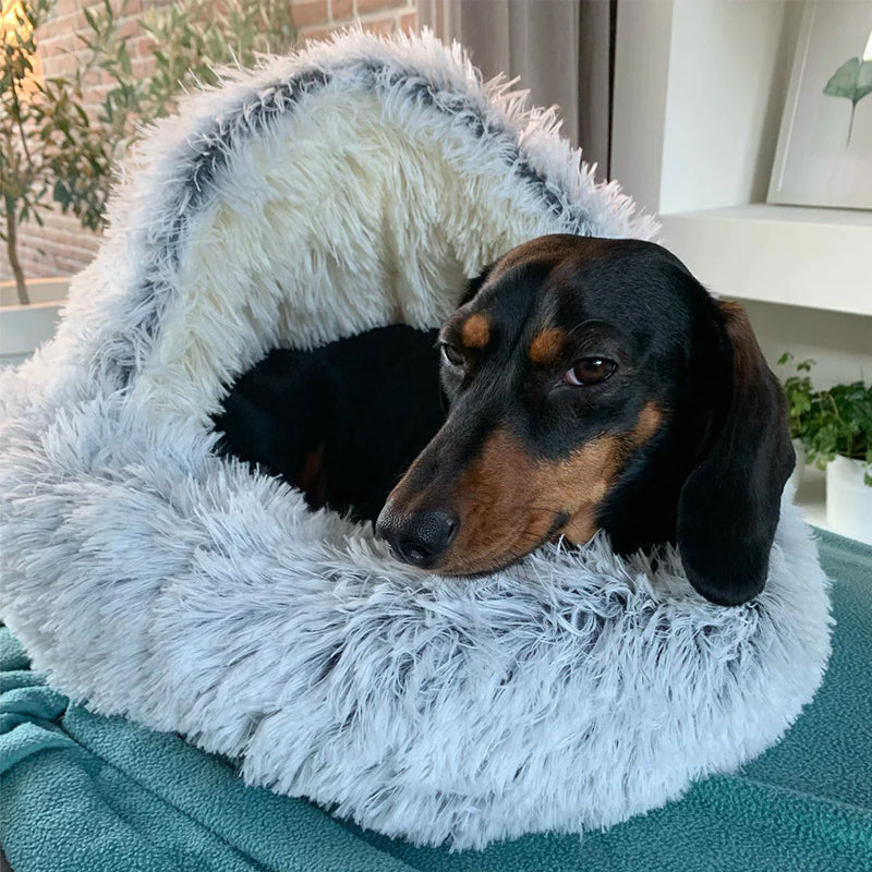 Calming Cave Dog Bed Plush Anxiety Cushion Kennel