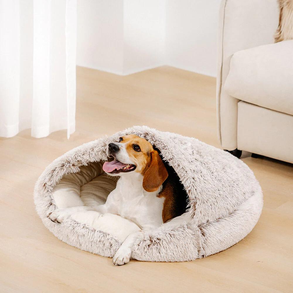 Calming Cave Dog Bed Plush Anxiety Cushion Kennel