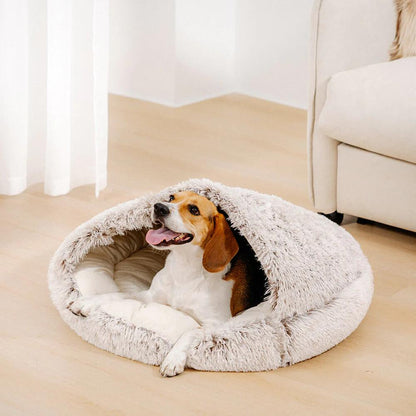 Calming Cave Dog Bed Plush Anxiety Cushion Kennel