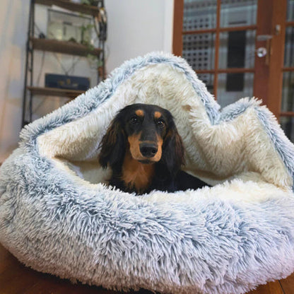 Calming Cave Dog Bed Plush Anxiety Cushion Kennel