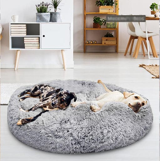 Calming Dog Cat Bed Soft Plush Round Pet Bed Raised Edge