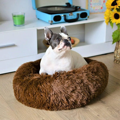 Calming Dog Cat Bed Soft Plush Round Pet Bed Raised Edge