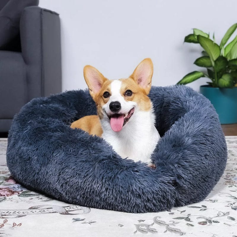 Calming Dog Cat Bed Soft Plush Round Pet Bed Raised Edge