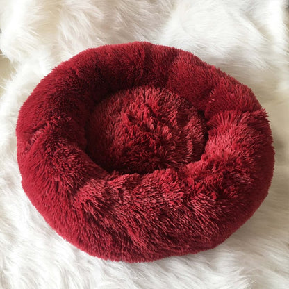 Calming Dog Cat Bed Soft Plush Round Pet Bed Raised Edge