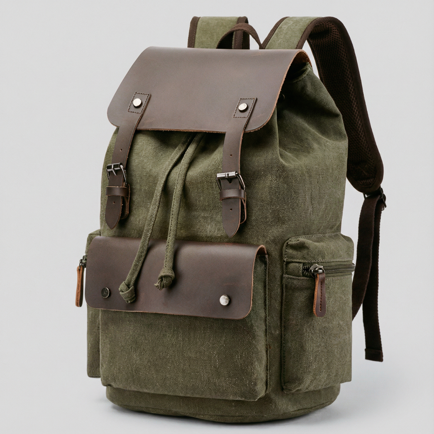 Canvas Leather Laptop Backpack Retro Travel School Bag