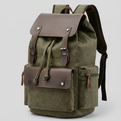 Canvas Leather Laptop Backpack Retro Travel School Bag
